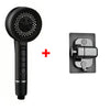 A black high-pressure handheld shower head with a silicone nozzle and a square chrome shower handle.