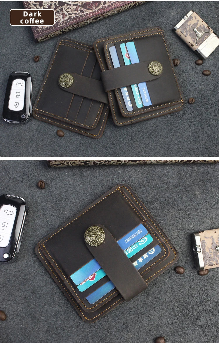 Handcrafted Cowhide Leather Card Wallet with Coin Pocket