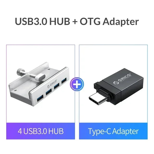 Aluminum USB 3.0 Hub with Clamp Mount for Desktops and Laptops