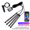 RGB LED car interior ambient light kit with power supply and remote control featuring 36 LED lights