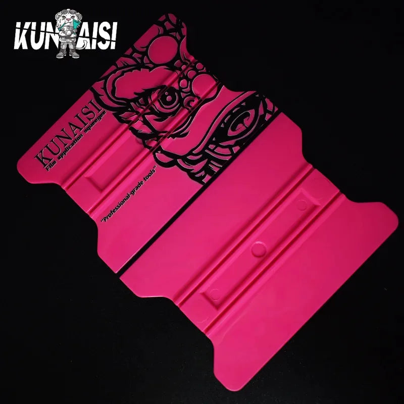 A pink magnetic suede edge squeegee tool is shown against a black background.