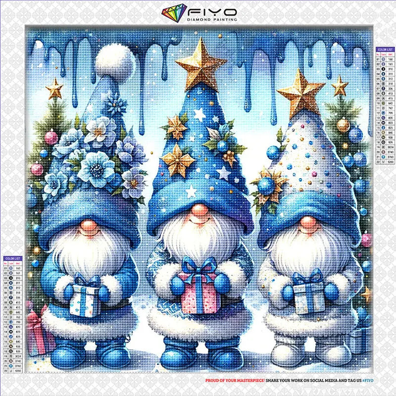 Kit de peinture de diamants avec un gnome mosaïque de Noël aux couleurs bleu et blanc