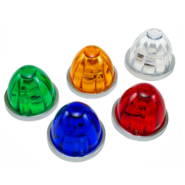 A set of five waterproof LED side marker lights in green, orange, red, and blue housed in clear plastic casings.
