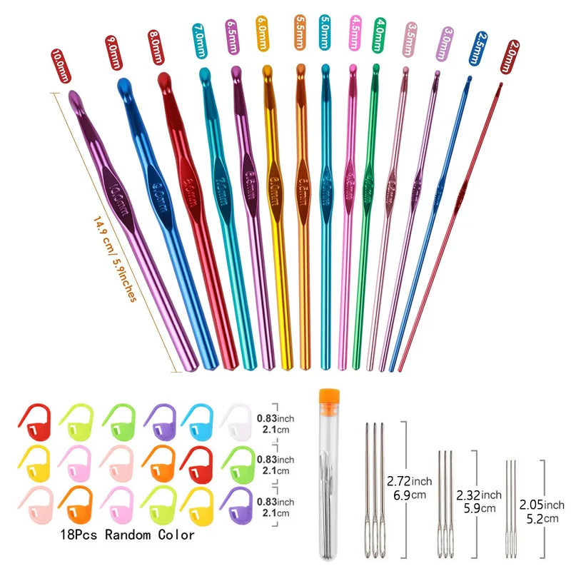 Colorful Aluminum Crochet Hook Set with Ergonomic Handles