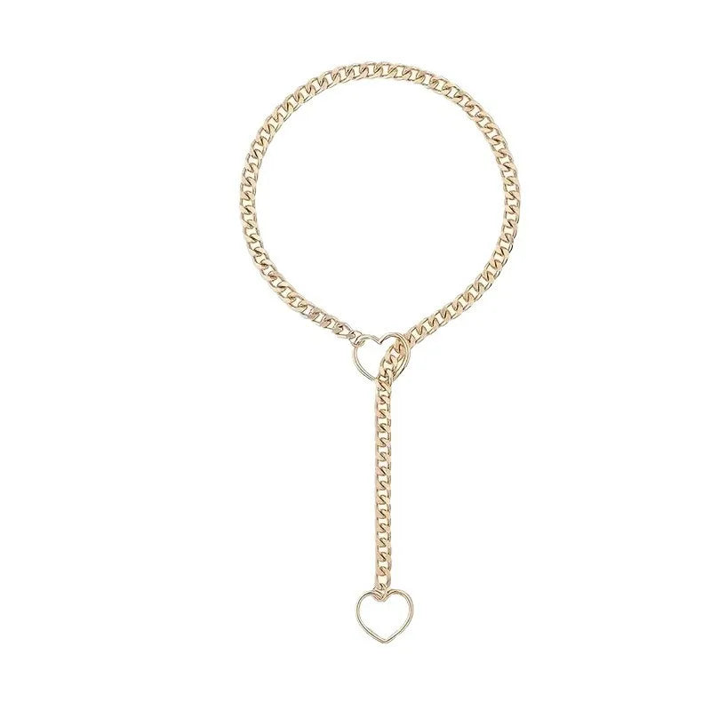 Heart Charm Cuban Link Necklace in Stainless Steel