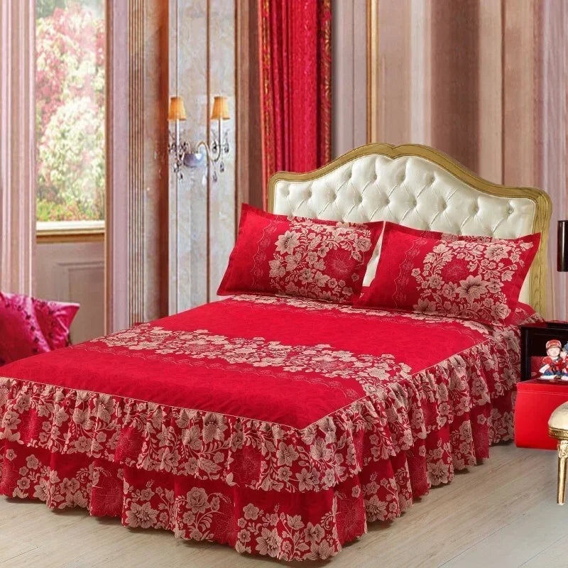 Floral Ruffle Bed Skirt with Matching Pillowcases
