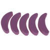 A set of five purple portable chainsaw sharpeners with whetstones arranged in a row.