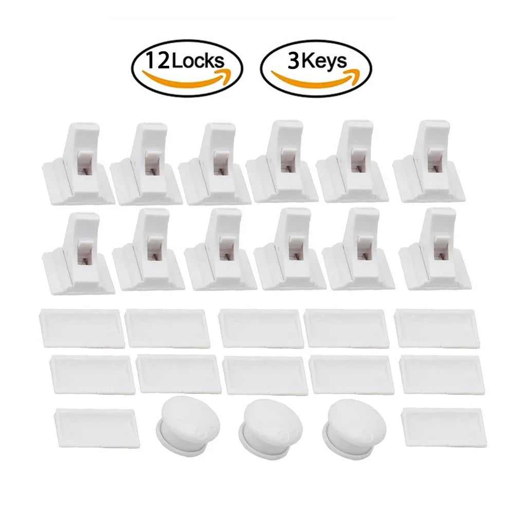 A set of 12 locks and 3 keys for an invisible magnetic cabinet lock system.