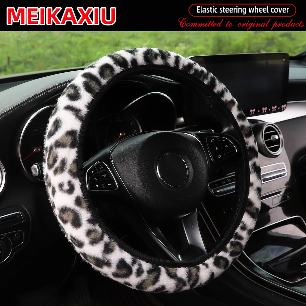Leopard Print Faux Fur Steering Wheel Cover