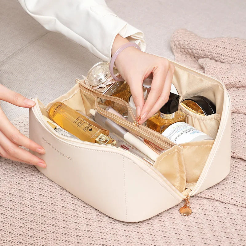 Large Capacity PU Leather Cosmetic Travel Bag