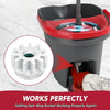 A close-up view of a spin mop bucket gear replacement kit showing a white gear inside a gray and red bucket.