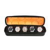 Black watch travel organizer case with an orange comfort pillow and five watch slots.