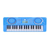 A blue 37-key electronic piano with an LED display and microphone for kids.