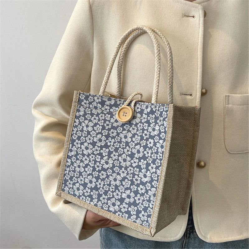 Floral Linen Cotton Tote Bag