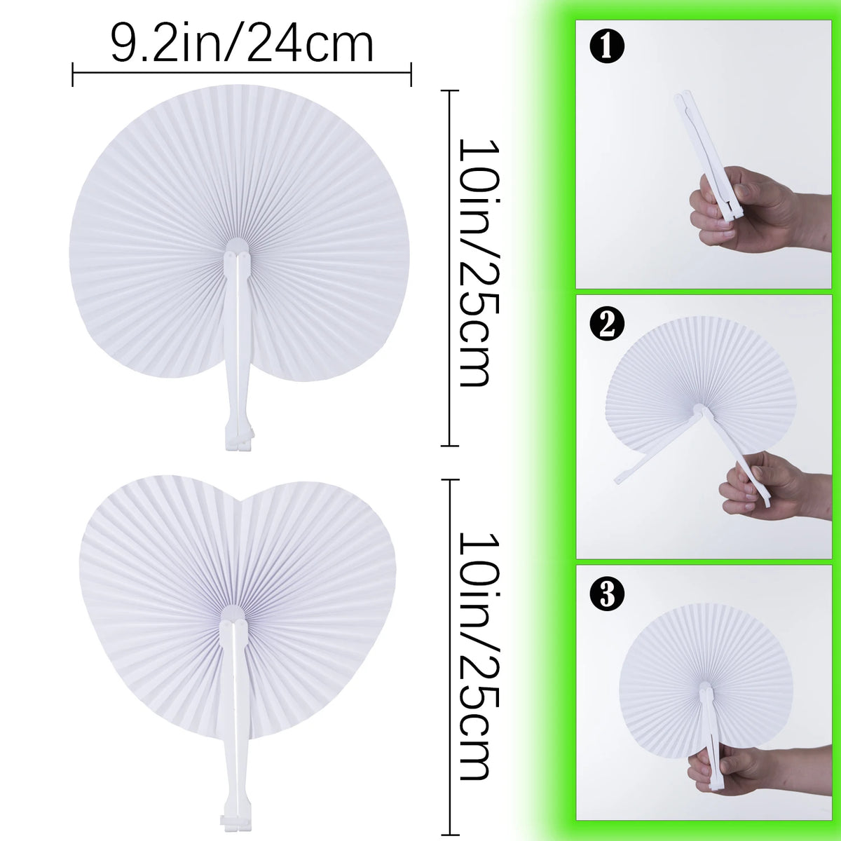 Classic White Folding Paper Hand Fans with Plastic Handles