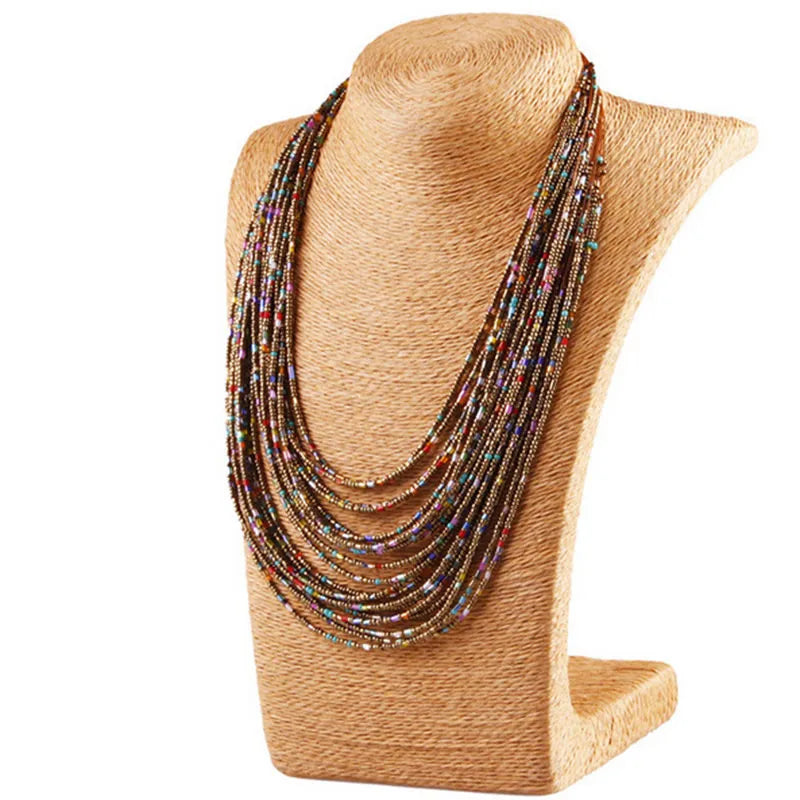 Multi-Layer Boho Bead Choker Necklace