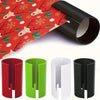 A portable wrapping paper cutter shown in various colors including red, green, white, and black.