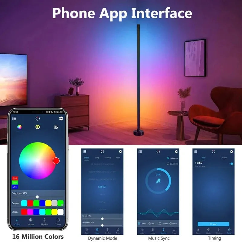 Smart RGB Corner Floor Lamp with Music Sync