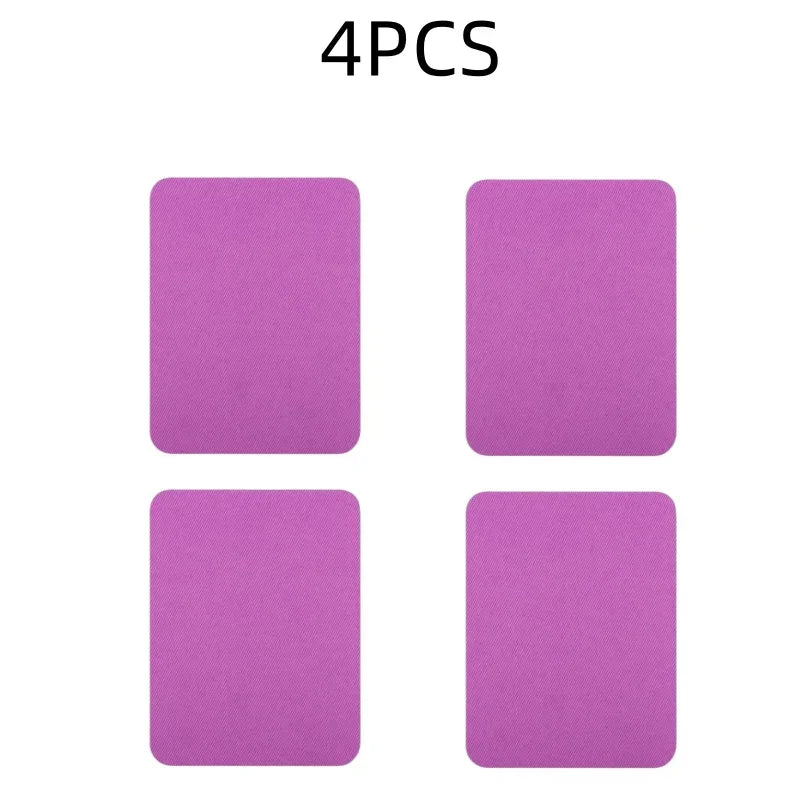 Four purple iron-on fabric patches for clothing repair and DIY decor
