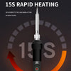 A close-up of a soldering iron tip showing a temperature reading of 500°C on an LCD display, demonstrating 15S rapid heating.