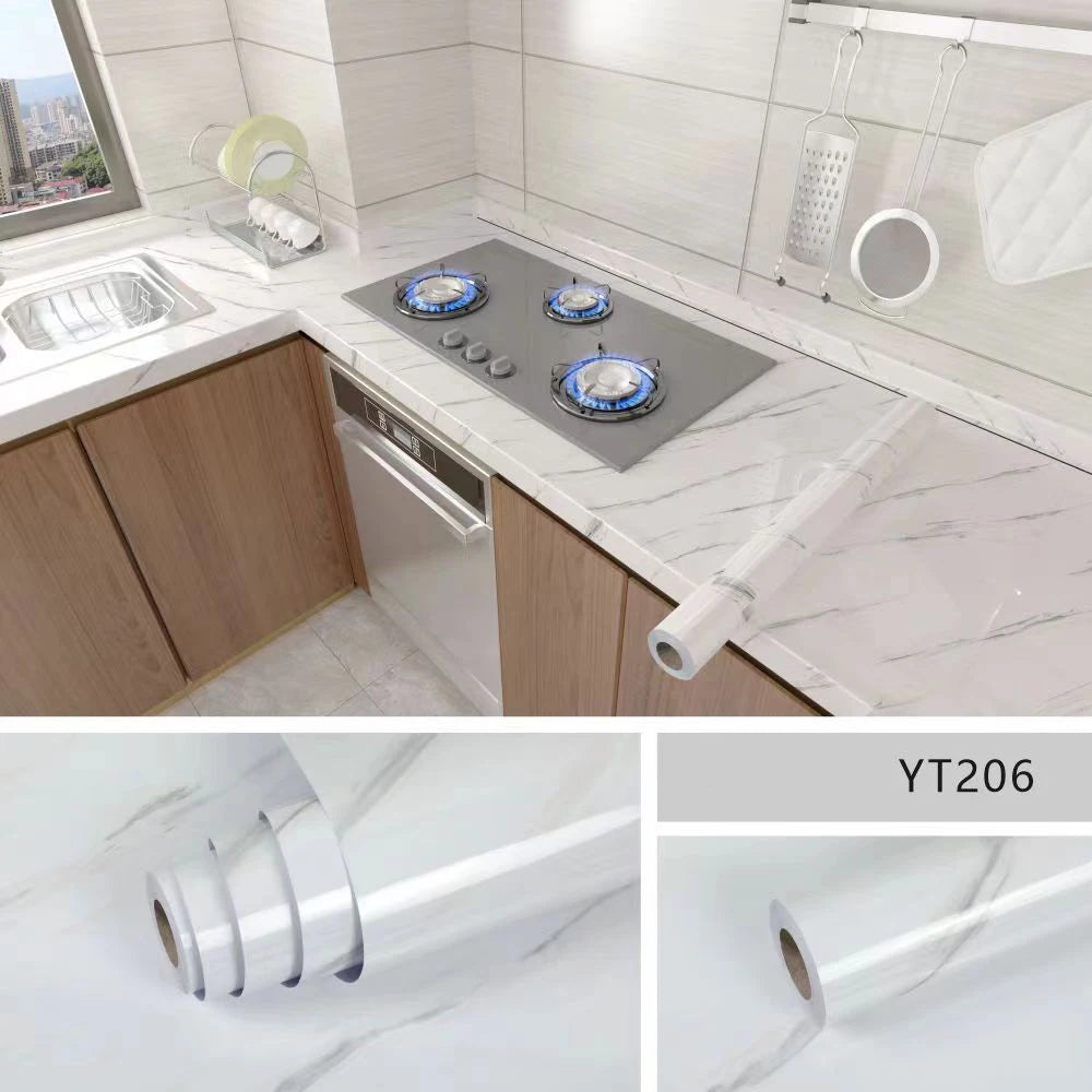 Marble effect self-adhesive PVC film used on kitchen countertops and cabinets