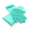 A pair of bright turquoise scrubber-textured dishwashing gloves shown against a white background.
