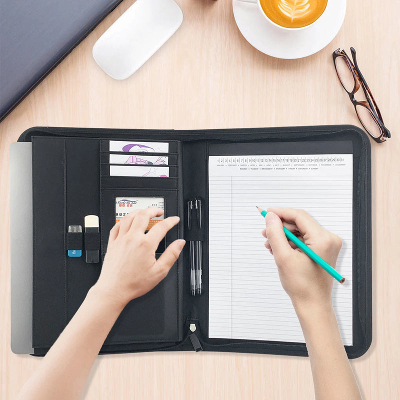 Zippered PU Leather Business Padfolio