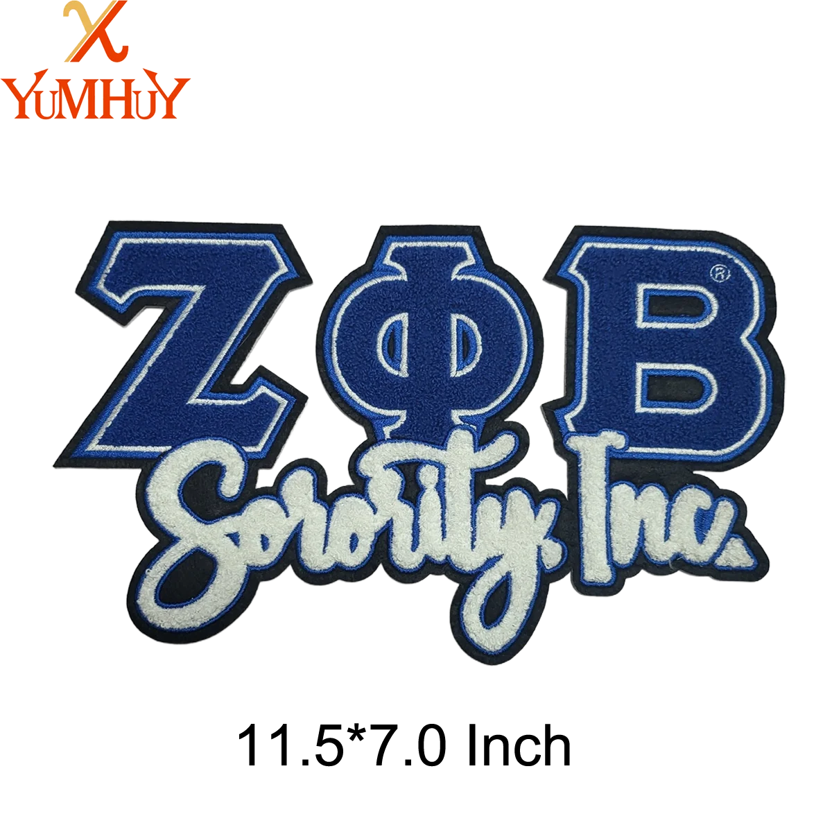 Vintage chenille iron-on patch featuring the text ZOBB Sorority Inc.