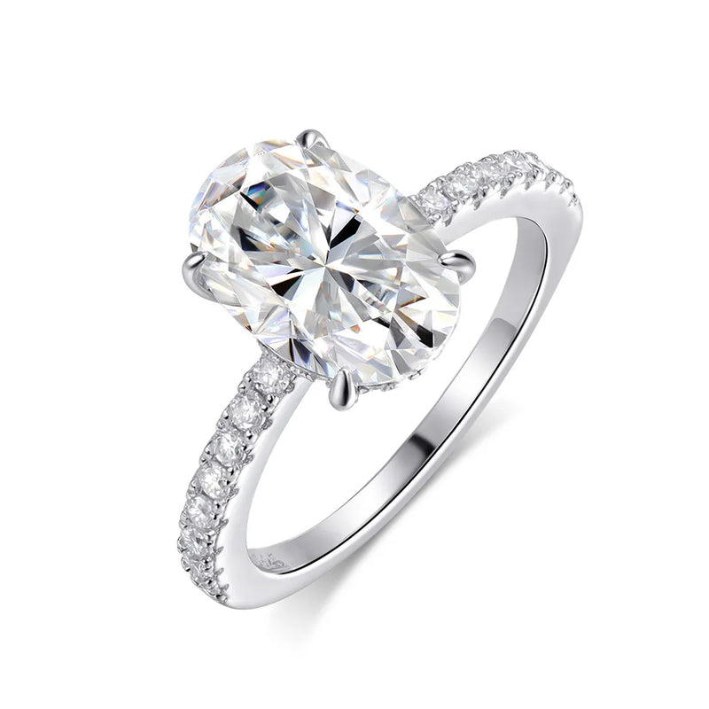 4.5ct Oval Moissanite Engagement Ring with Hidden Halo