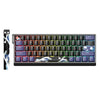 A compact 60% aluminum mechanical keyboard featuring custom art keycaps and a vertical grip.