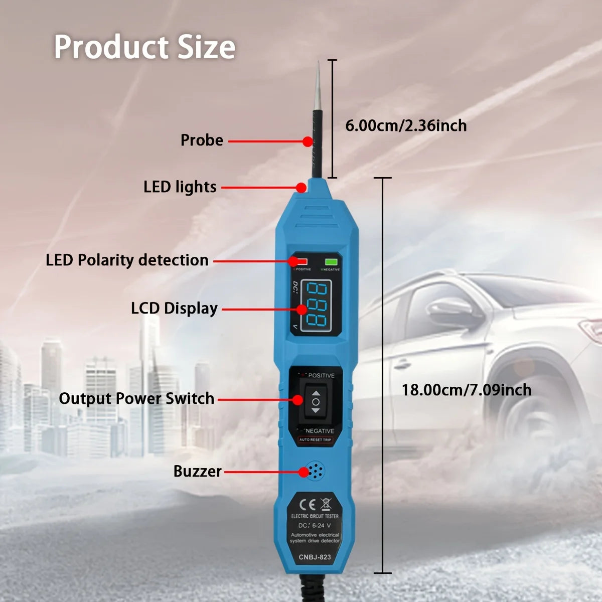 12V-24V Car Power Circuit Tester with Digital Display