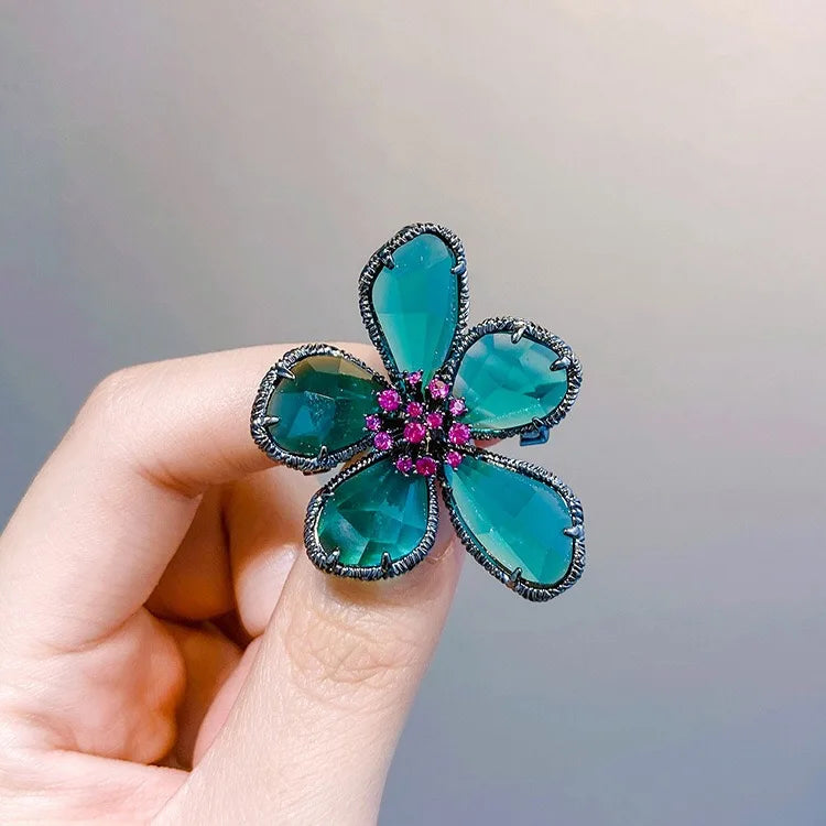 Crystal Flower Statement Ring