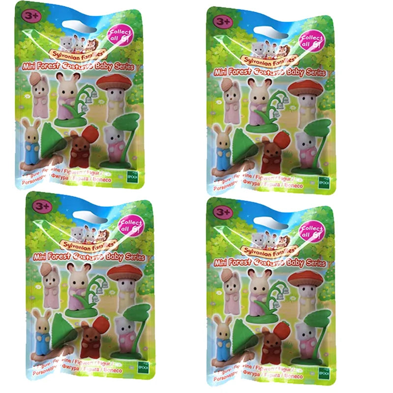 A set of Sylvanian Families Kitchen Play Set with miniature food accessories featuring various characters and food items.