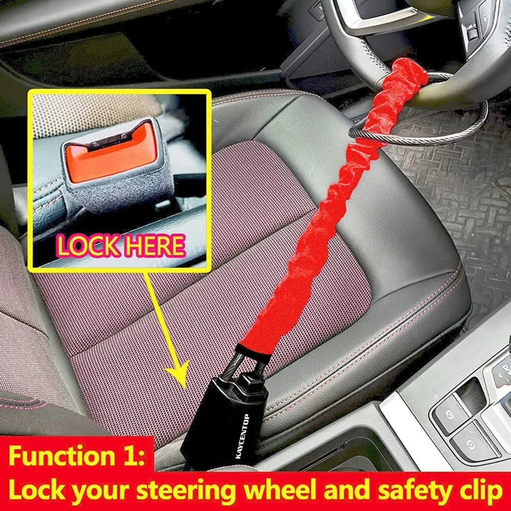 Universal Steering Wheel and Seat Belt Anti-Theft Lock with 2 Keys