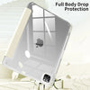 A clear protective case for an iPad showing a full body drop protection feature.