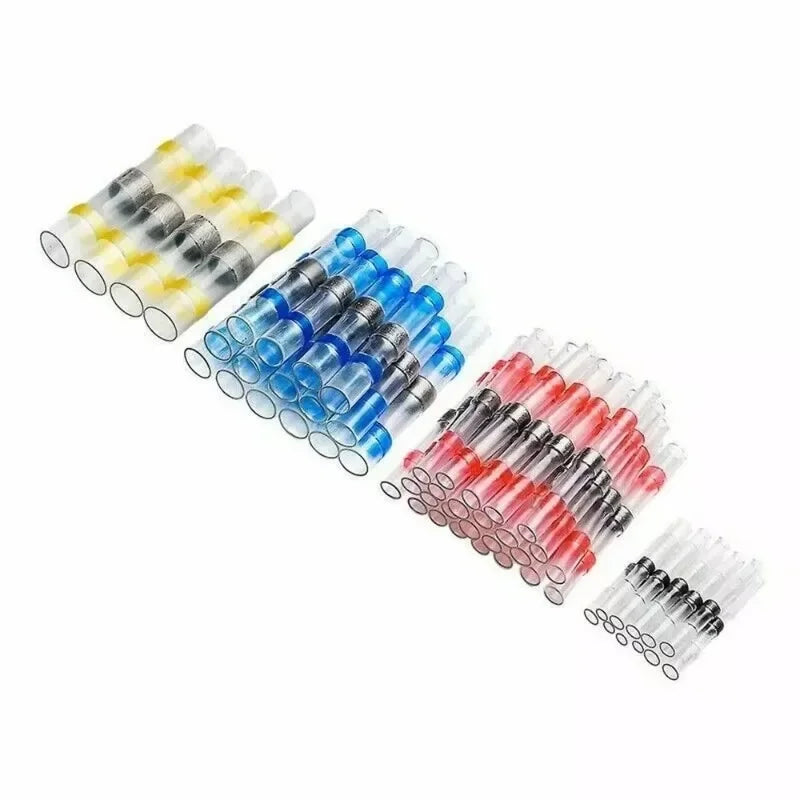 Assortment of 450 waterproof heat shrink solder wire connectors in yellow, blue, and red colors