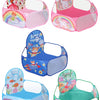 A set of colorful, foldable ball pits and playpens for children, including a basketball hoop.