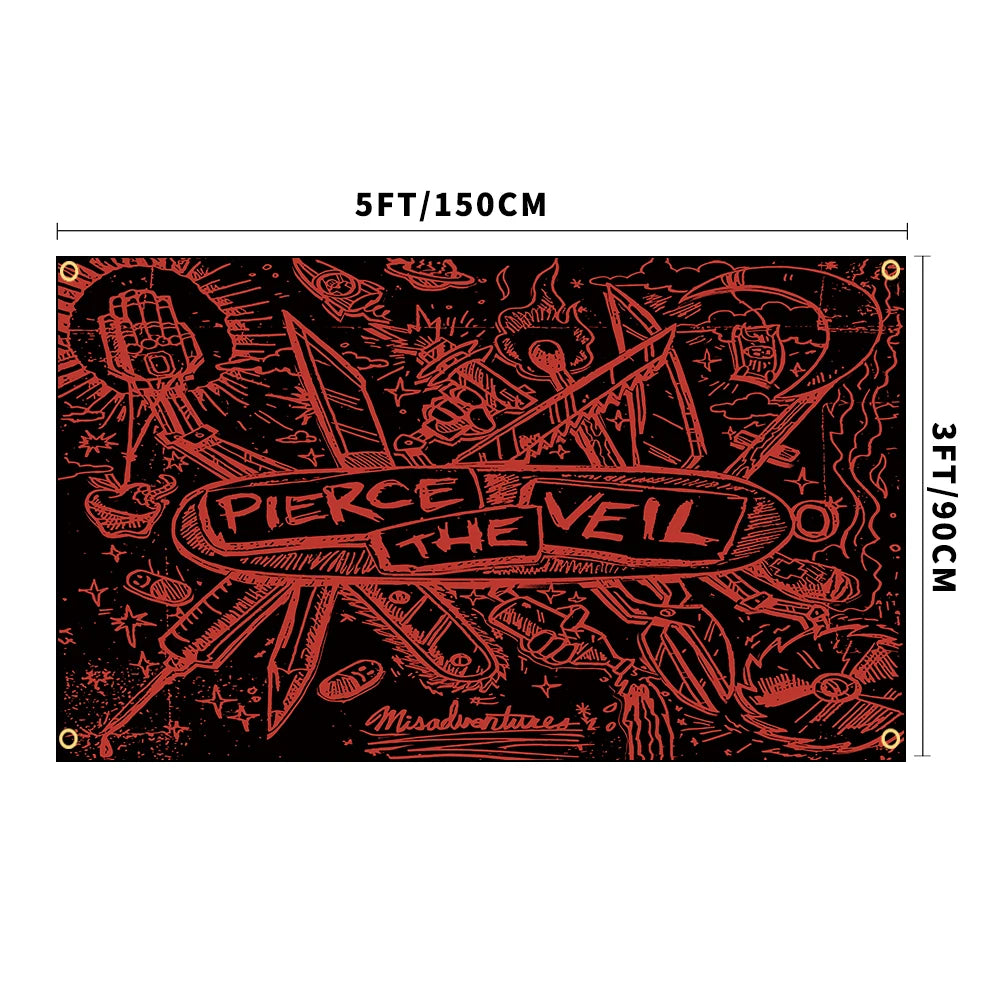 Pierce The Veil Band Flag Tapestry with Brass Grommets