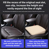 A car seat cushion is shown being inserted into a seat slot, demonstrating how it increases the height and expands the line o