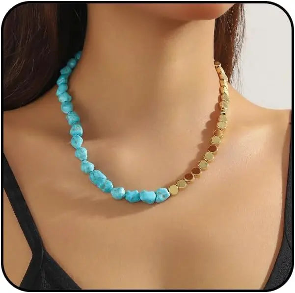 Boho Gold Turquoise Pendant Necklace