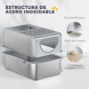 XL Stainless Steel Cat Litter Box with Lid and Scoop