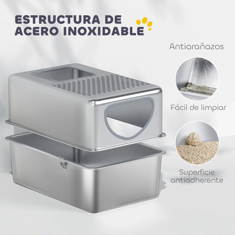 XL Stainless Steel Cat Litter Box with Lid and Scoop