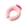 A pink U-shaped reusable neck wrap with a pink strap, shown against a black background.