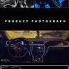 Installation comparison showing a car interior with an LED light strip and a product photograph of the same lighting setup.