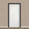 White door with a dark decorative frame mounted on a beige wall.