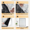 Four steps for installing self-adhesive thermal window film, showing the process of applying and securing the film onto a win
