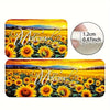 Yellow sunflower design mat with welcome script and size measurement