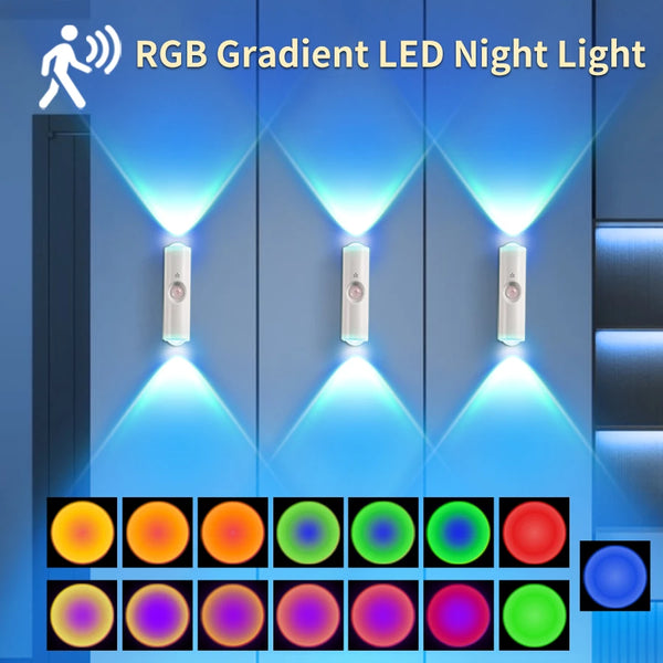 Luces LED degradadas RGB nocturnas en varios colores y patrones de luz.
