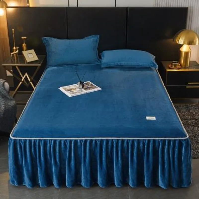 Cozy Milk Velvet Bed Skirt with Non-Slip Embroidered Trim
