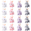 A collection of twelve mini plush bunny toys in various shades of pink, purple, and gray.